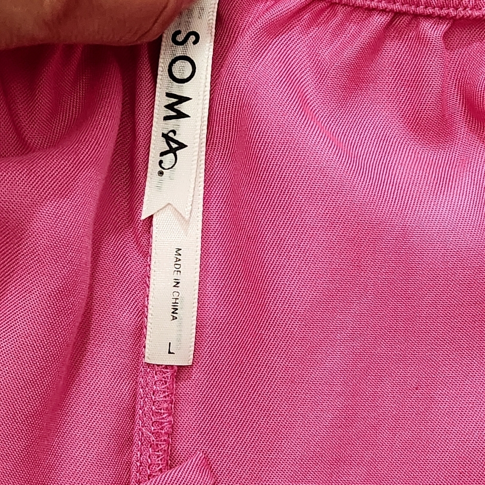 Soma Pajama Woven Set Long Sleeve Notch Collar Top Matching Pants Pink Sz L EUC - Picture 7 of 8